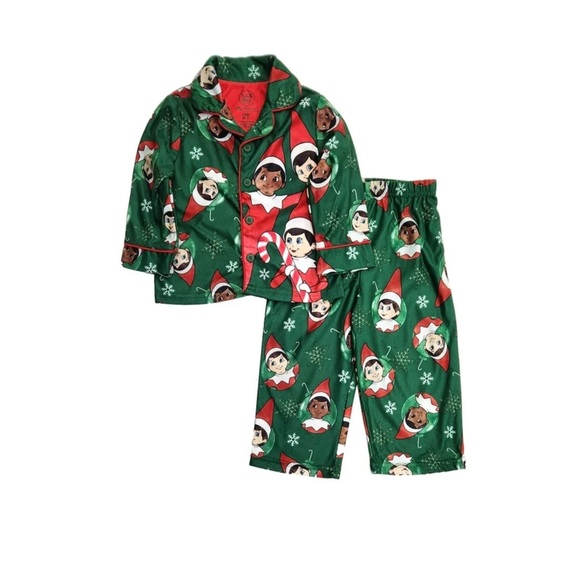 Elf-Themed Green Kids Pajama Set 5t - Picture 1 of 2